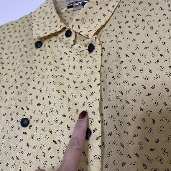 Vintage 80's Louis Feraud yellow silk paisley print double button up blouse US 8 - Picture 5 of 9